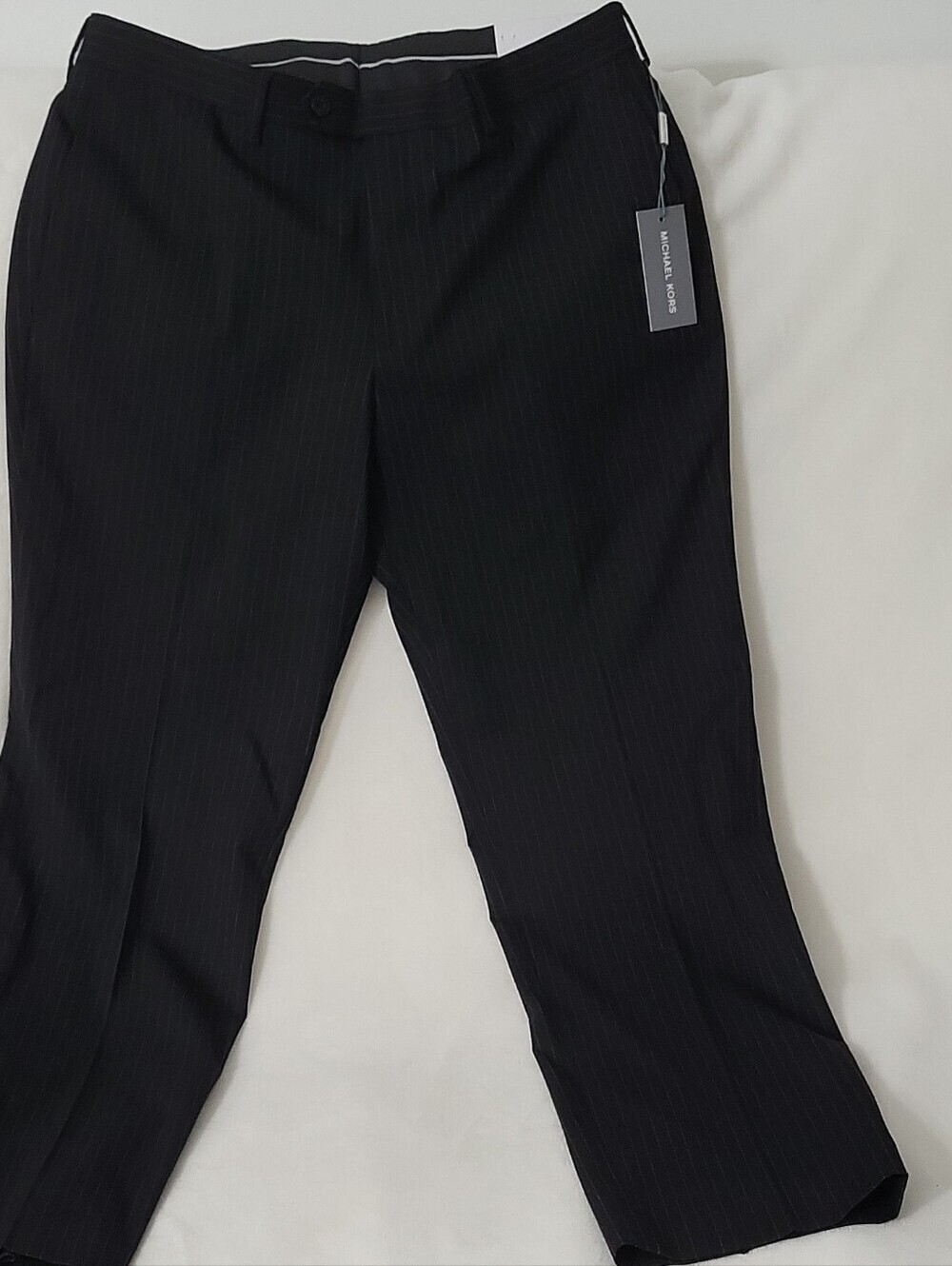 Michael Kors Men's Black Pinstripe Dress Pants 34W x 30L Flat Front - Picture 11 of 16